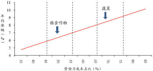 图 24：中国不同劳动力密集农产品的生产者价格潜在涨幅